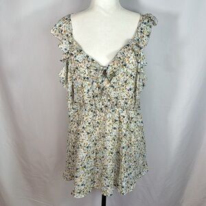 Torrid Peplum Georgette Ruffle Surplice White & Blue Floral Tank Top